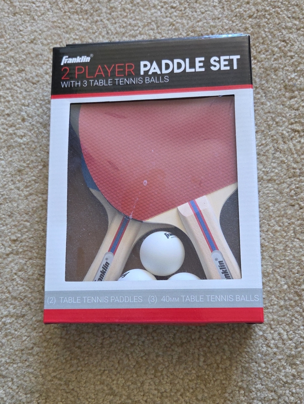 Franklin 2 Player Paddle Set with 3 Table Tennis Balls - Red & Blue Paddles NEW